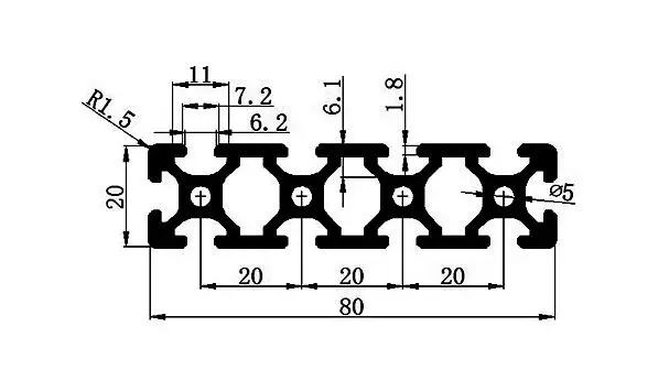 CNC 3d части принтера 2080 алюминиевый профиль Европейский стандарт анодированный линейный рельс 2080 алюминиевый профиль экструзии 2080 экструзии