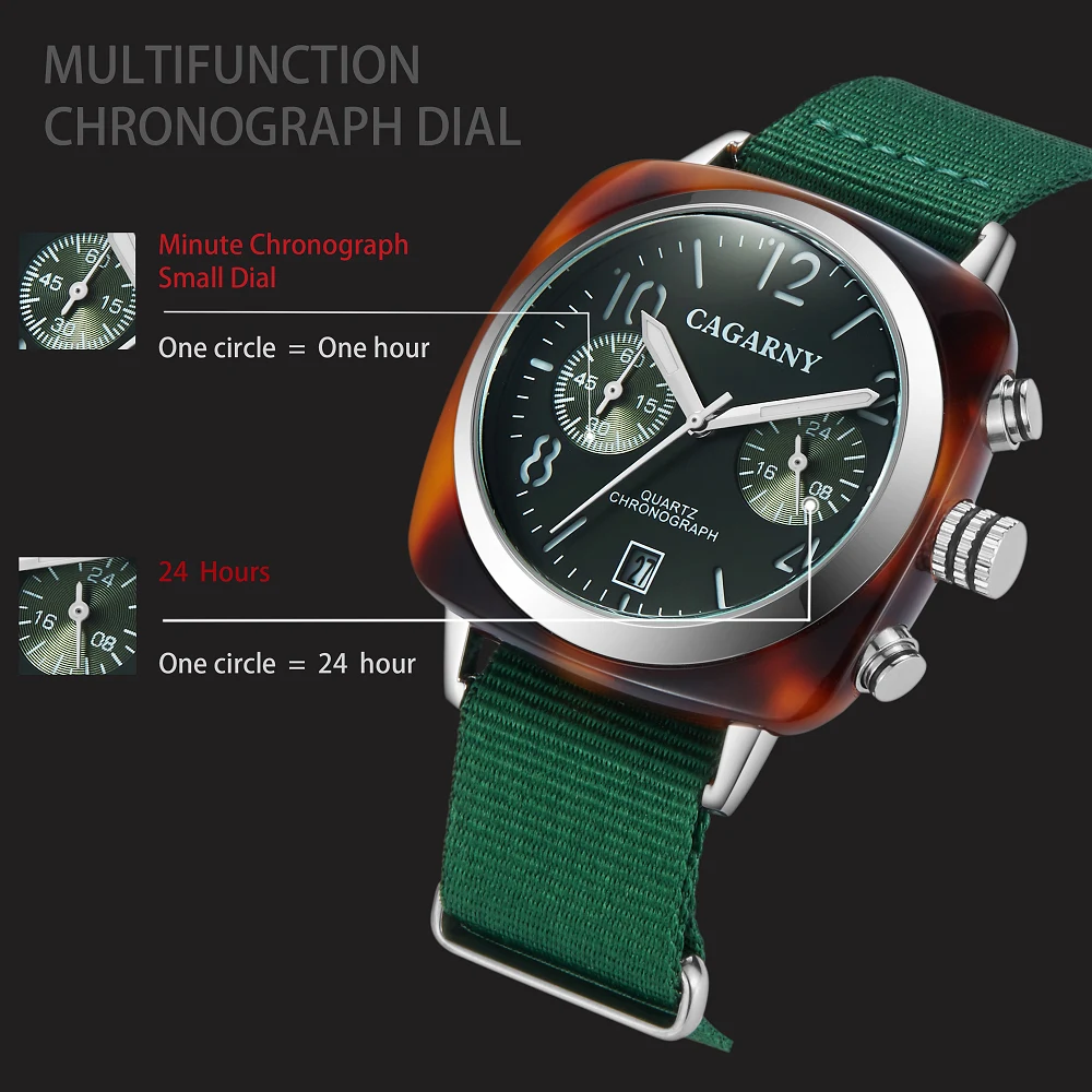 

2019 Vintage Chronograph Watch Men Waterproof Top Luxury Brand Cagarny Men's Quartz Watches Man Sports Wristwatches Unisex XFCS