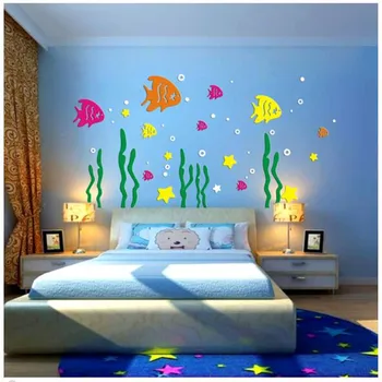 

Children room Cartoon Anime underwater world fish Acrylic 3D three-dimensional wall stickers Kindergarten background wall decora