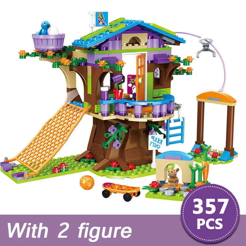Baratos 357 Uds amigos campamento de aventura casa del árbol modelo Emma Mia Construcción de ladrillos figura de juguete para niños Compatible con Legoinglys para niñas