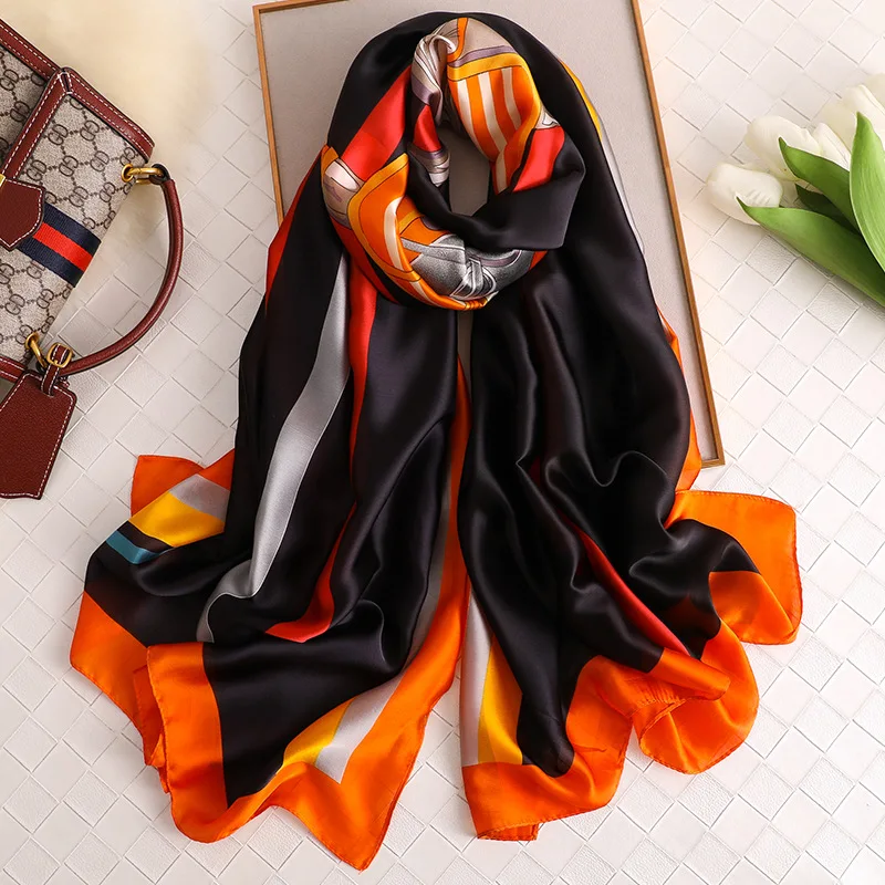 Роскошный брендовый женский шарф с модным принтом, шелковые шарфы для женщин, шали и палантины, хиджаб, шарфы, платок для женщин, повязка на голову - Цвет: 349-4