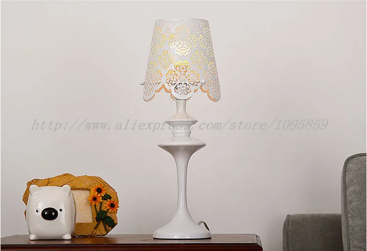 

Dia 15cm Height 38cm White Stainless Steel Modern Hollow Carved Metal Table Lamp Light Bed desk Stand Lighting