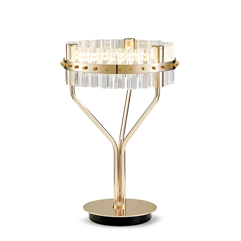 

2019 New Arrival Modern Brief Creative LED Table lamp Crystal lampshade gold luxury plated lamp body bedroom bedside desk lamp