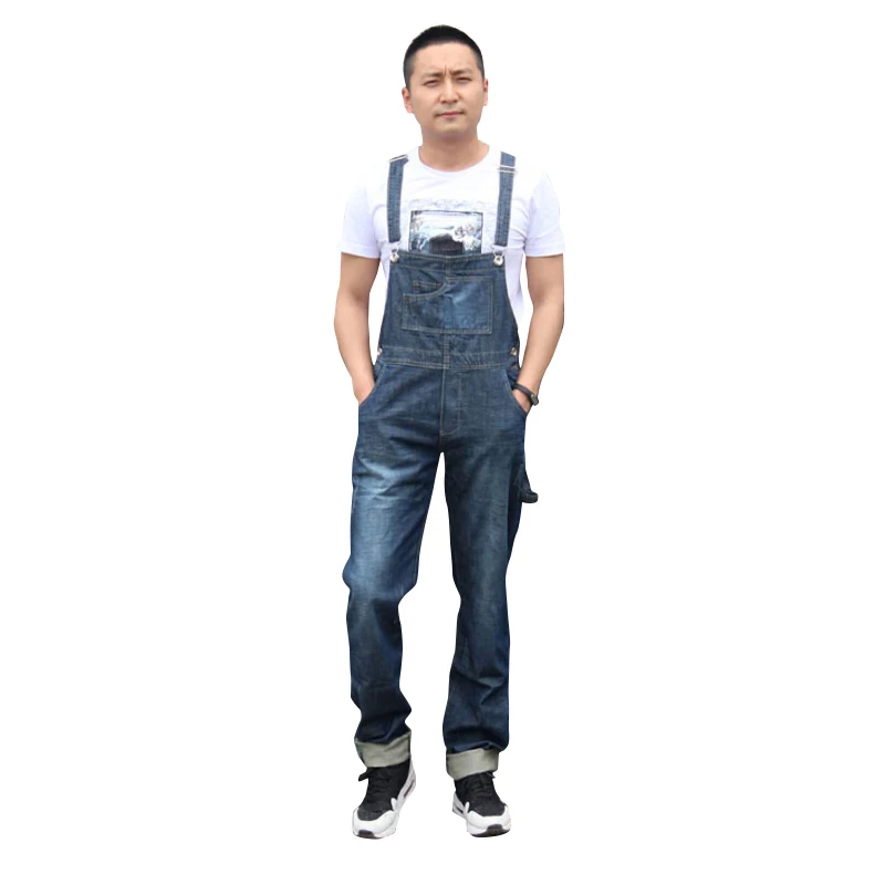 2016 Mens BiB Overalls Vintage Washed Mid Waist Loose Blue Plus Size XS 4XL Jeans Overalls