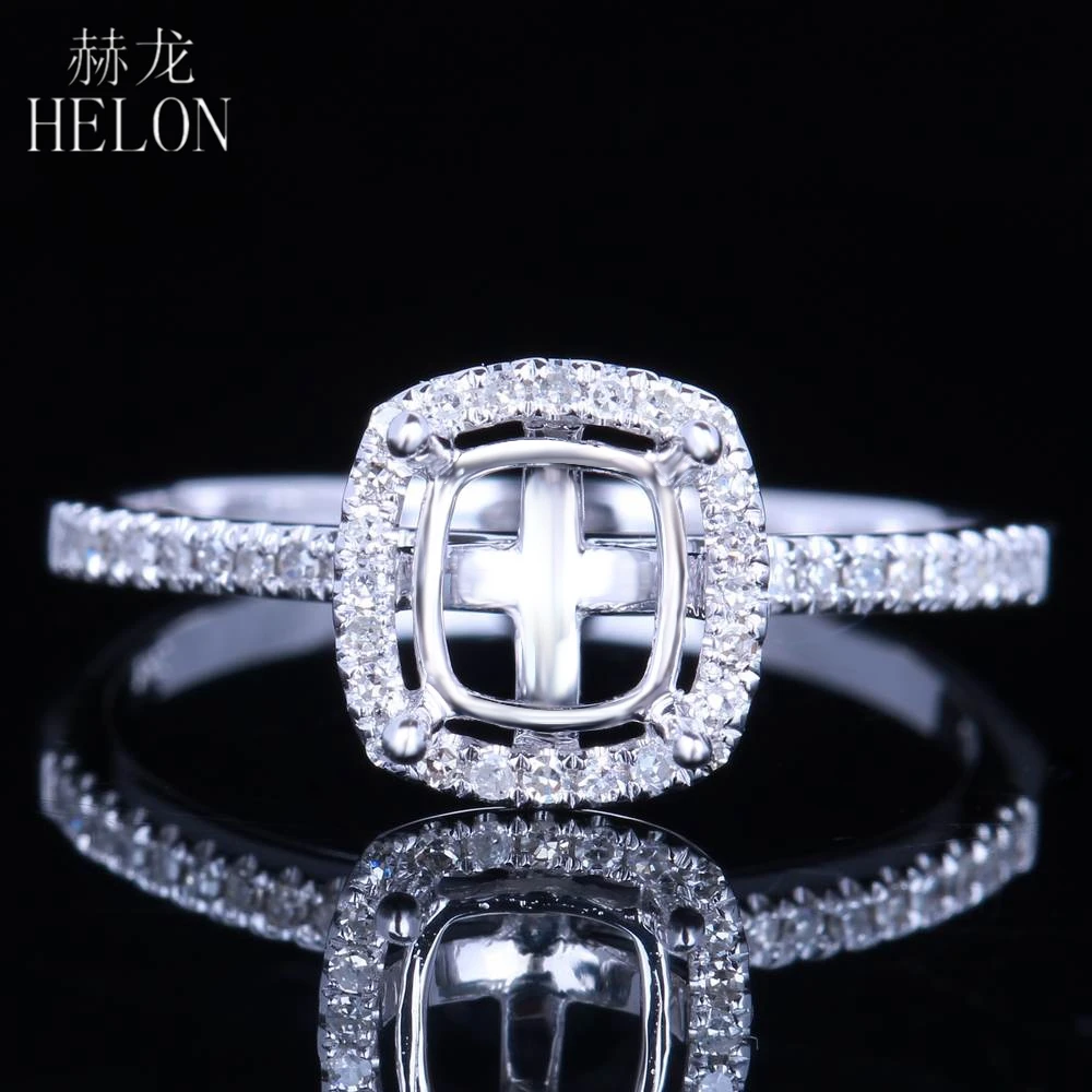 

HELON Solid 14K (585) White Gold 0.25CT Natural Diamonds Engagement Wedding Cushion Cut 6x5.5mm Semi Mount Women Jewelry Ring