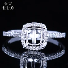 HELON Solid 14K (585) White Gold 0.25CT Natural Diamonds Engagement Wedding Cushion Cut 6×5.5mm Semi Mount Women Jewelry Ring