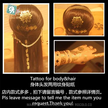 

VT358/Fashion temporary golden tattoo leaf waterproof metal tatoos gold hair body tattoo stickers temporary tattoo