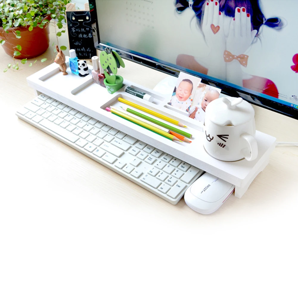 

Computer Keyboard Storage Office Desk Desktop Organizer Putting-away Rack Shelf Holder Bracket Storage Space Decor Accessory