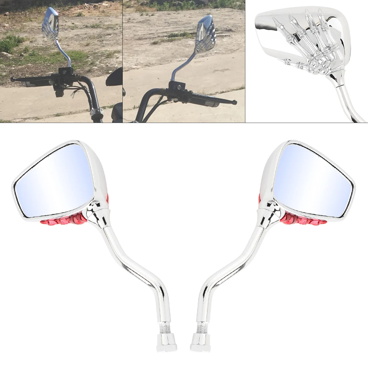 

2Pcs 8MM 10MM Universal Motorcycle Side Rearview Mirror Skeleton Skull Hand Claw Scooter Rearview for Motorcycle Electric Cars