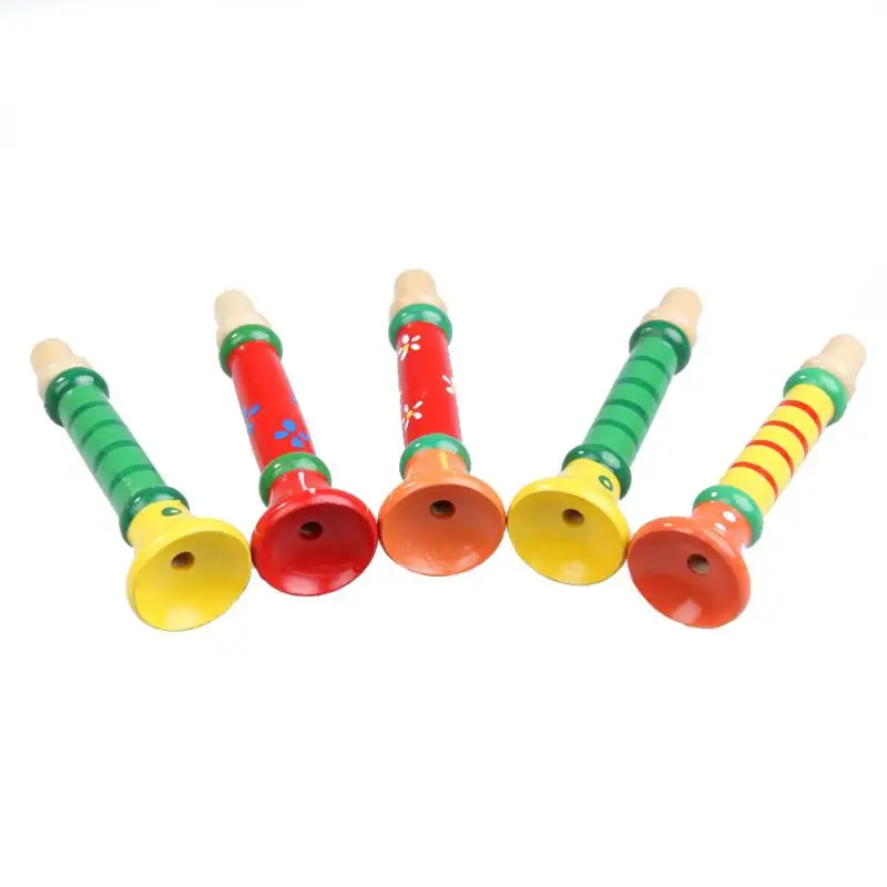 Wooden Trumpet Buglet Hooter Bugle Toys Kids Colorful Trumpet Hooter Toy Children Musical Instrument Educational Toy Trumpet