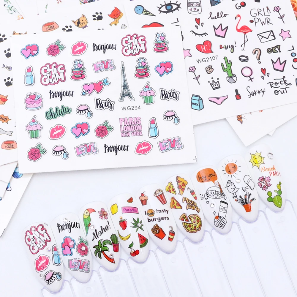 

Mix 20 Designs Nail Stickers Water Transfer Decals Flamingo Flower Animal Mix Color Slider Manicure Nail Art Decoration SAWG20