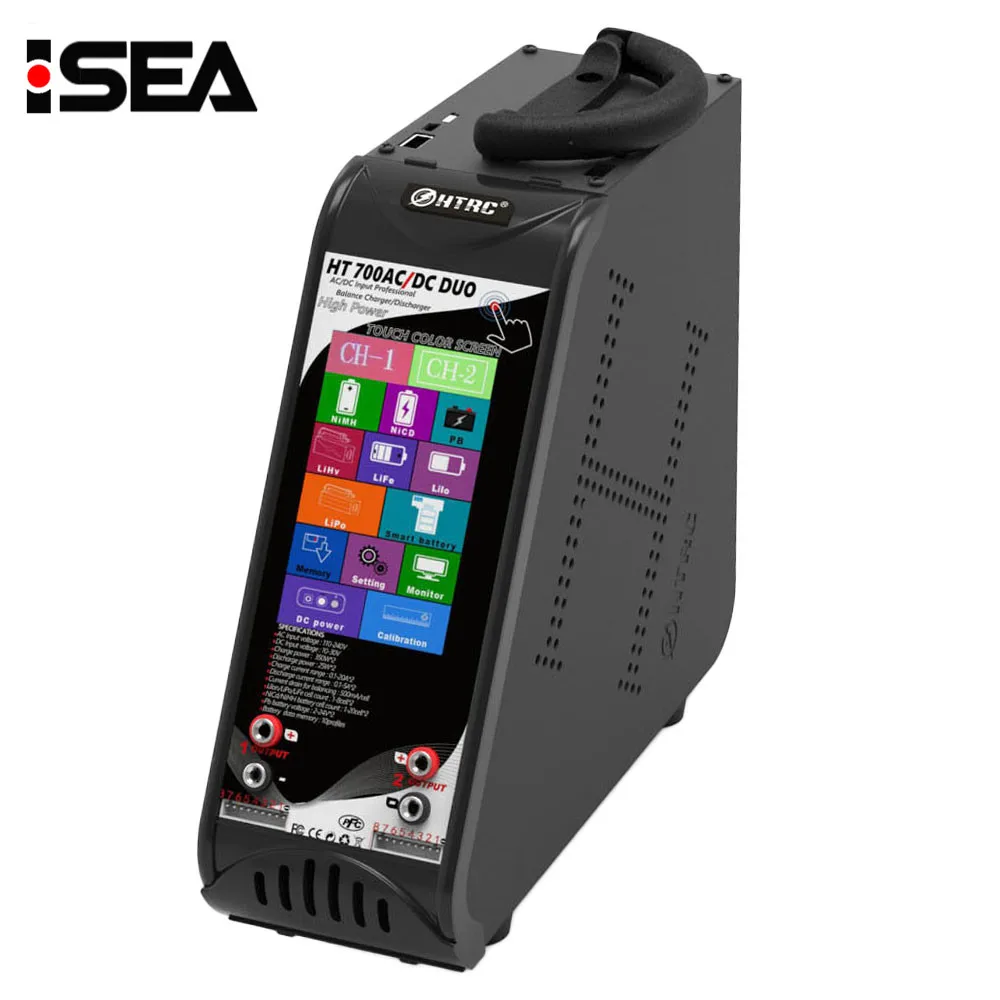

HTRC HT700 DUO Balance Charger AC/DC 350W*2 20A*2 Dual Port 4.3"Touch Screen Vertical Discharger For 1-8s Lilon/LiPo Battery