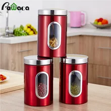 Банки для хранения еды канистры из нержавеющей стали Герметичные кофе чай сахар, фасоль жестяная с видимым окном кухонные контейнеры для хранения