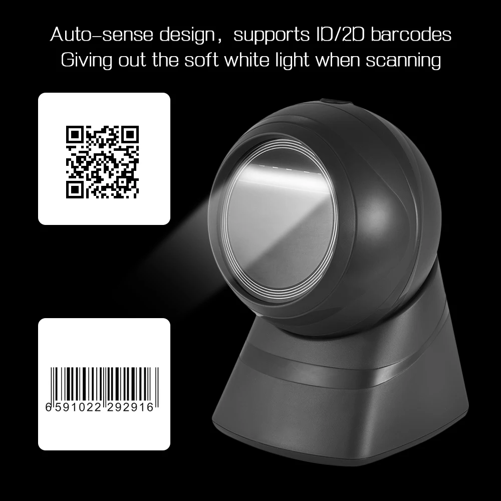 

Desktop 1D 2D picture Barcode Scanner with USB Cable Hands-free Bar Code Reader Adjustable Head for Mobile Payment Supermarket