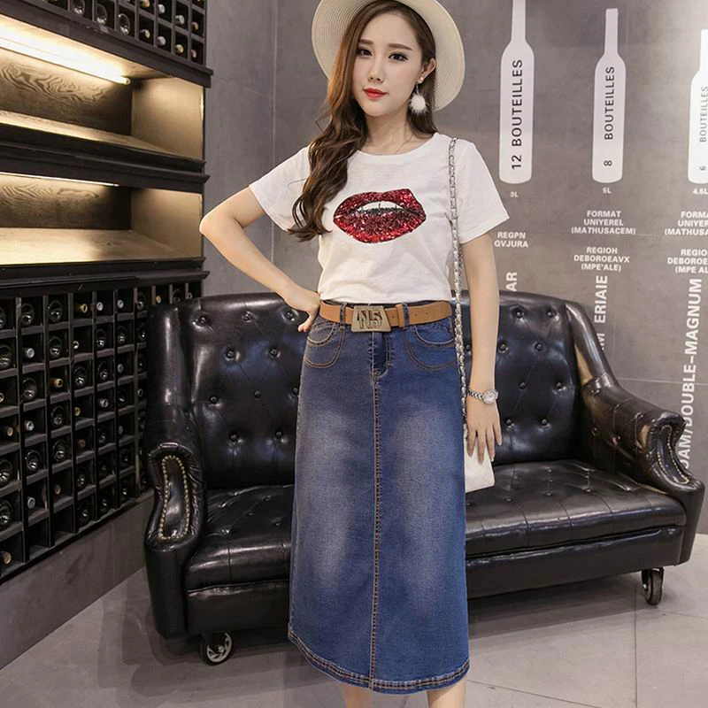 Women Summer School Girl Denim Skirt With Back Split Ladies Solid Print ...