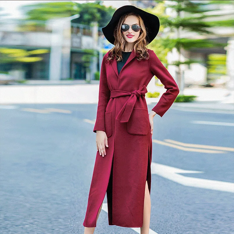 Long Noir 2018 D'hiver rouge bourgogne Laine Automne Manteau Survêtement Tranchée Femmes Tissu Cachemire Gamme De camel Corps Veste Double S Haut W1pTS7w
