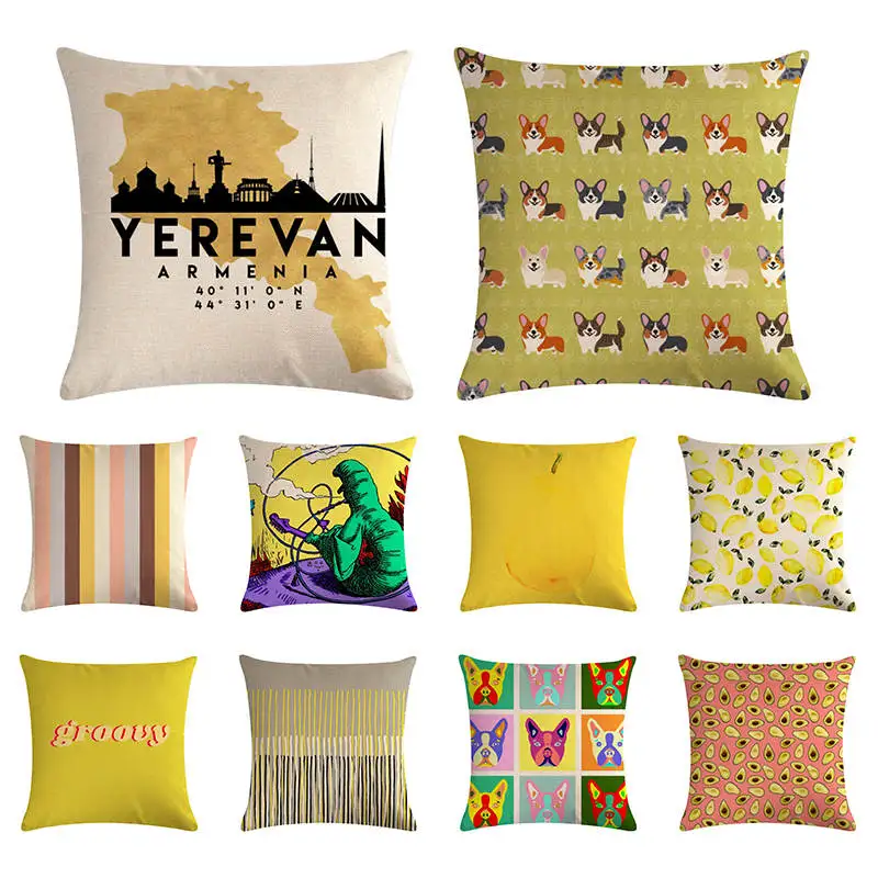 Geometric Hot Sale Yellow Geometry Cushion Cover Striped Flower Rectangle Pillowcase Living Room Four-Piece Set Decor ZY1367 | Дом и сад