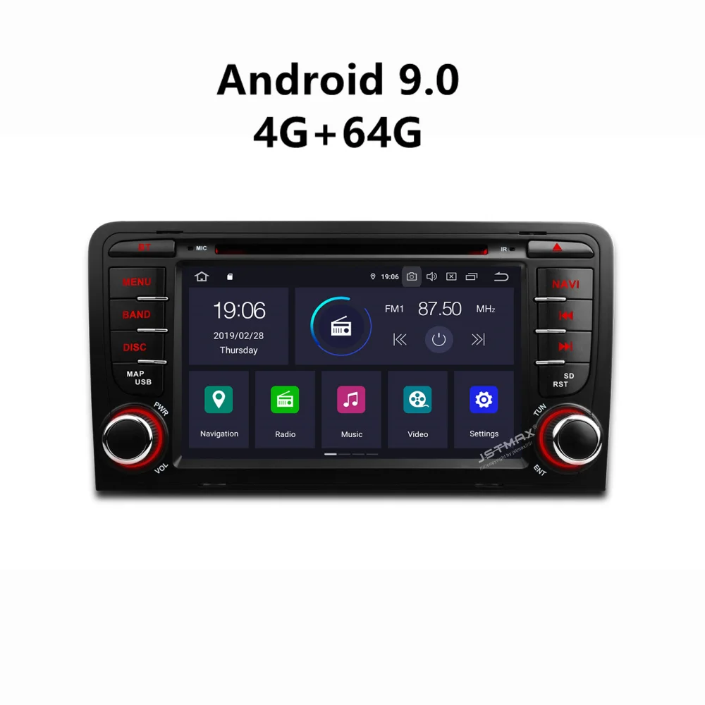 JSTMAX Android 9 0 автомобильный dvd радио мультимедийный плеер 4 + 64 ГБ для Audi A3 S3 RS3 2003 2004 2005
