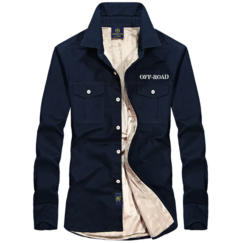 

Shirt men new velvet casual large size loose long-sleeved shirts 100% cotton winter young mens shirt Warm solid clothes plus 4xl