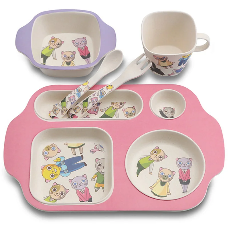 Pratos de Bambu Louça de Alimentação Recipiente de Alimentos Crianças Infantil Louça Garfo Colher Copo Criança Tigelas Utensílios T0525 17 High Quality Mamãe e Bebê