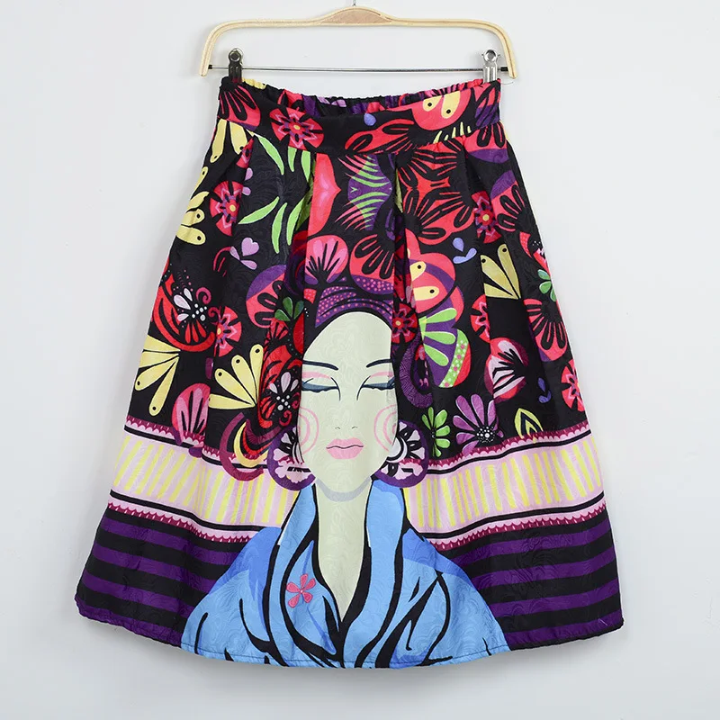 Высококачественная Женская юбка с рисунком, весна, новая мода, винтажное женское бальное платье, юбка миди с принтом, высокая талия, для девушек, Saia SK010