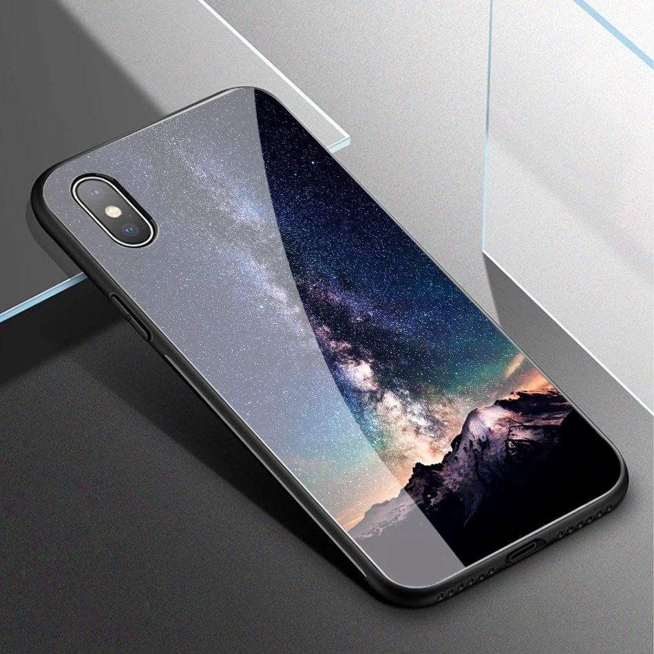 Luxury tempered glass case for iPhone XS Max silicone space patterned phone cover for iPhone XS XR X 8 7 6 6s plus fitted coque  (16)