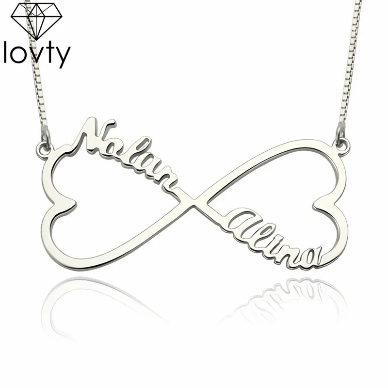 

lovty Personalized Infinity Heart Necklace Two Name Pendant Necklace Custom Lover Necklace Jewelry Gift for Women Dropshipping