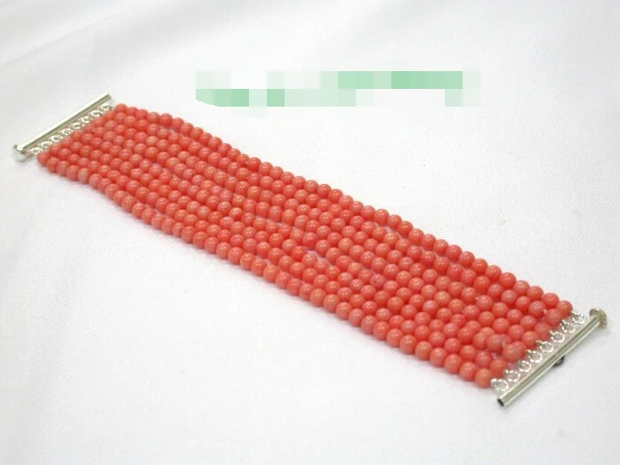 

Charming 8rows 5mm round pink natural coral bracelet