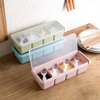 

4pcs/lot New Kitchen Organizer Storage Boxes Spices Seasoning Jar Plain Color Sugar Salt Bottle Kitchen Accessories