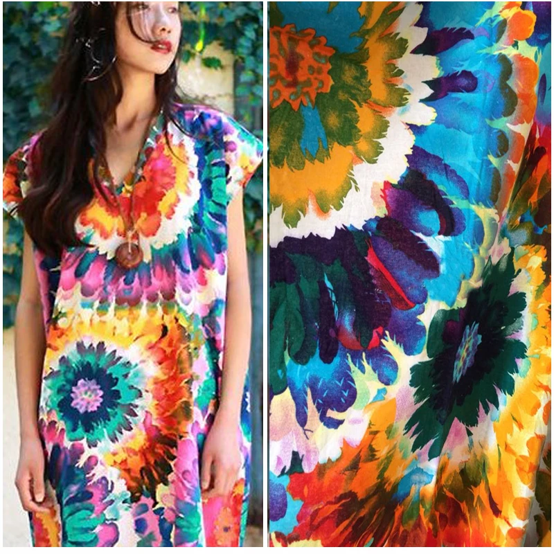 

100*145cm Print Linen Cotton Material Bohemian Ethnic Flowers Design Fabric Christmas Decorations