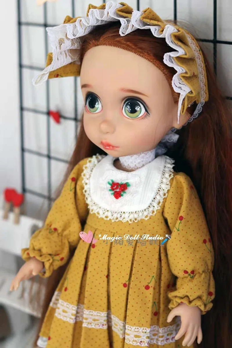 [DY179] Новинка года,, кукольная одежда принцессы 16 дюймов, комплект с платьем в горошек с желтой вишней, подходит для 16 дюймов, модная Кукла, розничная
