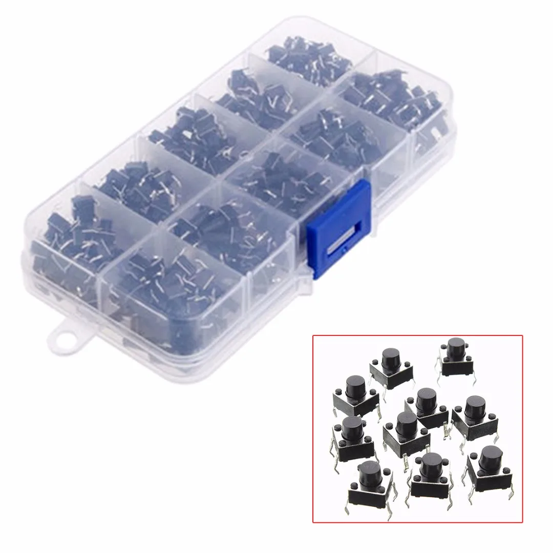 

200pcs Assorted Push Button Switchs 10 Values TM Tactile Push Button Switch Kit Micro Momentary Tact Switch with Box