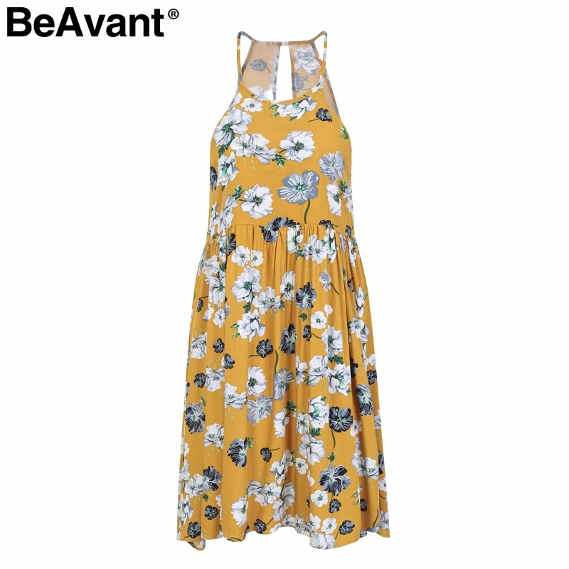Женское короткое платье с лямкой на шее BeAvant повседневное пляжное в стиле бохо