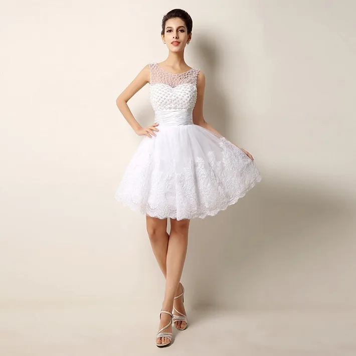 Vintage Lace Beading Short Wedding Dress