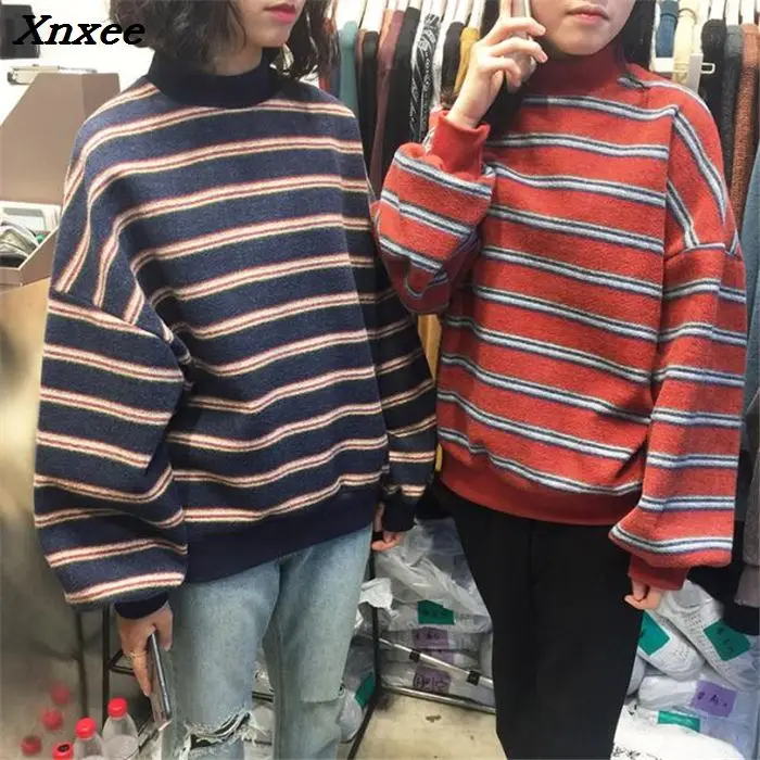 

Xnxee Spring Winter Women T Shirt Long Sleeve Casual O Neck Striped T-shirt Ladies Tops Korean Outerwear Female Loose Shirt