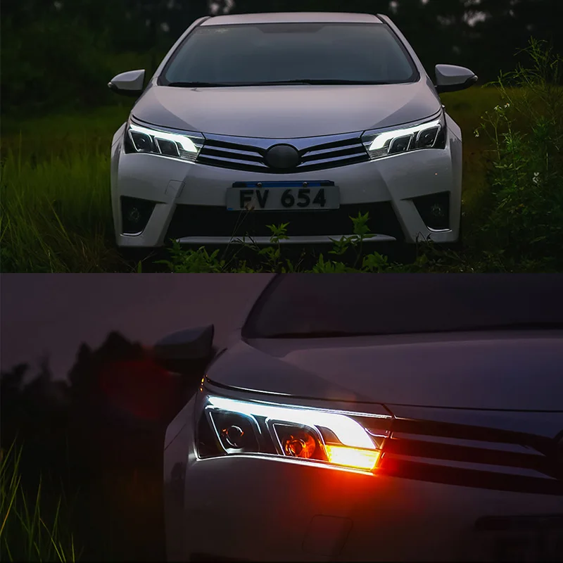 Головной светильник в сборе для Toyota Corolla левая и правая сторона с светодиодный ходовой светильник DRL и желтым поворотным сигналом