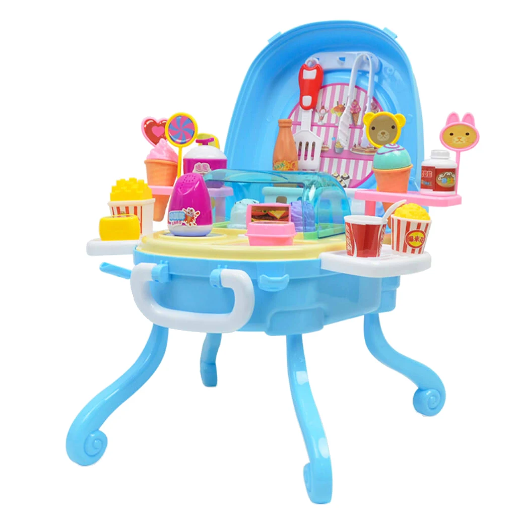 Kids Ice Cream Playset (40pcs) In Foldable Stool, Pretend Play Toy Xmas Gift for Boys Girls