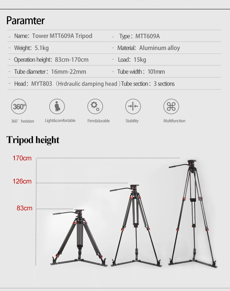 Miliboo MTT609A профессиональная сверхмощная гидравлическая головка шаровая камера штатив для видеокамеры/DSLR стенд видео штатив нагрузка 15 кг макс