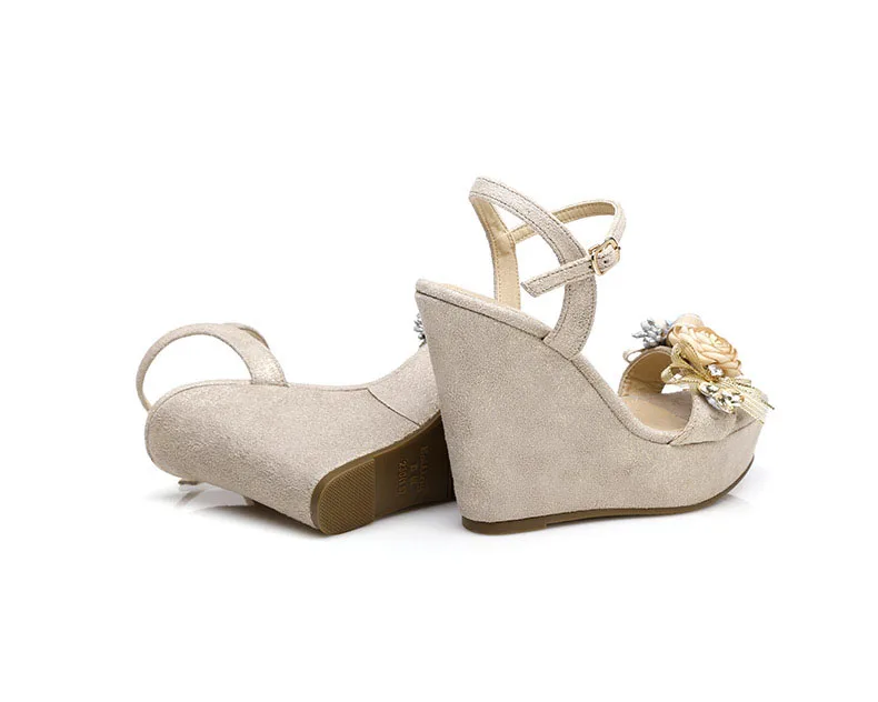 33_2019 Summer New Elegant Fashion High Heel Wedges Sandals Small Size Female Pink White Peep Toe Wedding Shoes