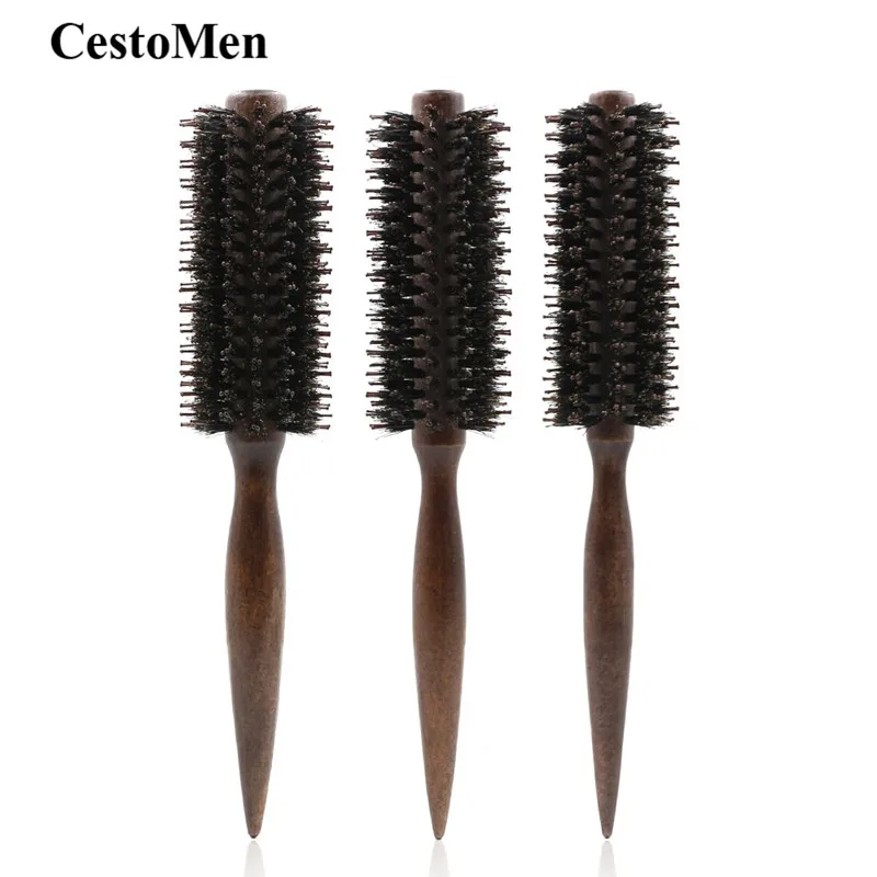 

CestoMen Hair Styling Round Curling Hairbrush Wooden Hair Comb Professional Curly Hair Dressing Brush With Nylon Boar Bristle