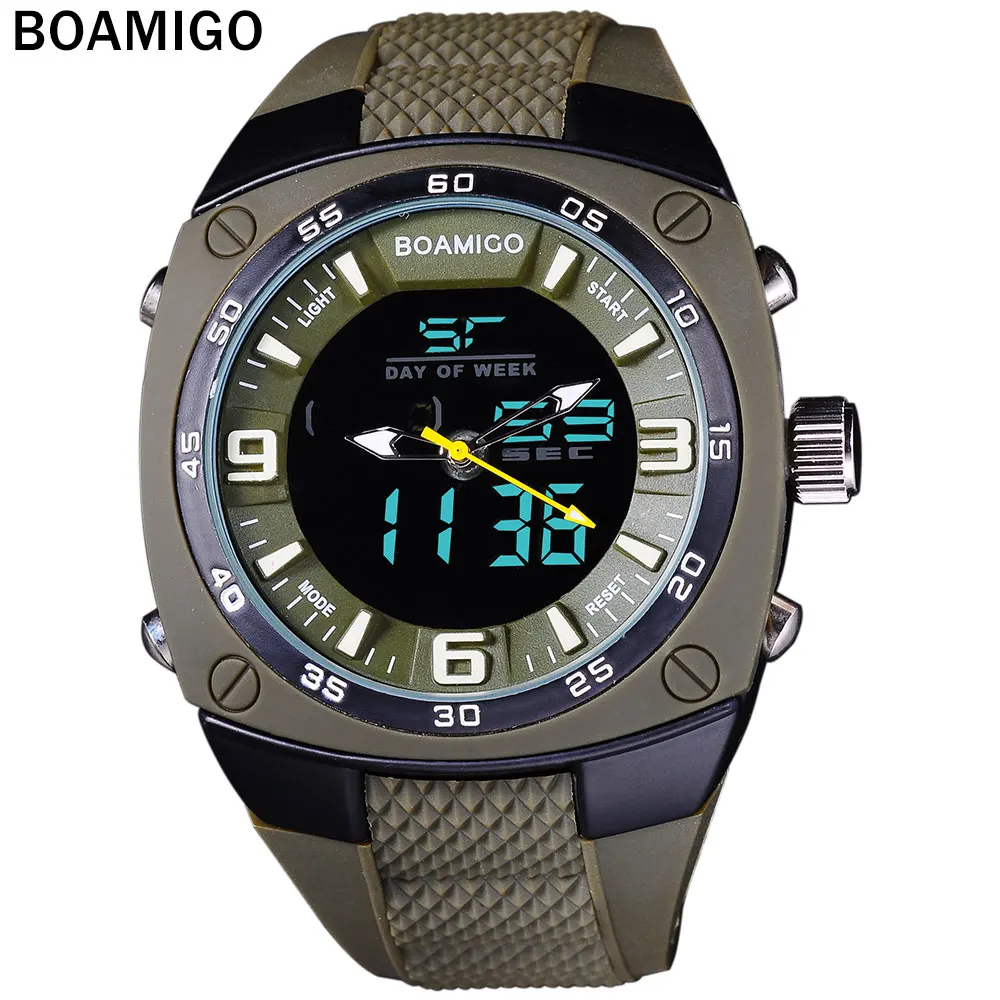 Men sports watches military army green outdoor dual 