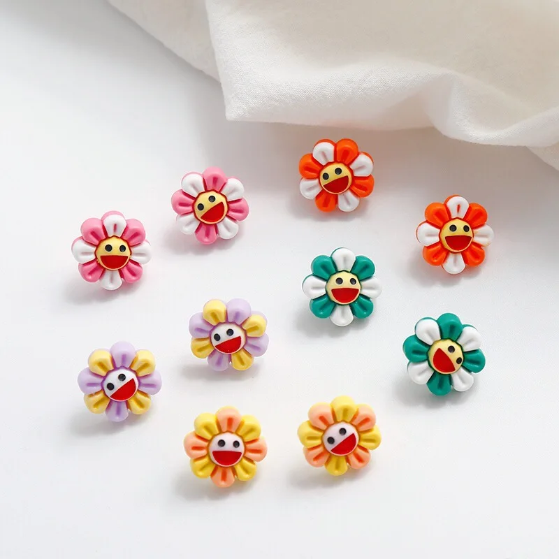 

Korean Cute Cartoon Resin Sunflower Smile Face Anti-allergy Fresh Woman Girls Stud Earrings Fashion Jewelry Holiday-KQQE