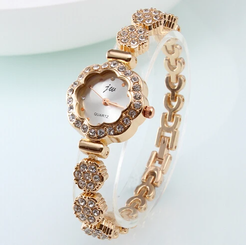 Oro incrustaciones de diamantes relojes de pulsera para mujer la pulsera relojes mujer coreana relojes tipo de flor pequeña dial de reloj de cuarzo|watch vogue|watch fitwatch frank - AliExpress