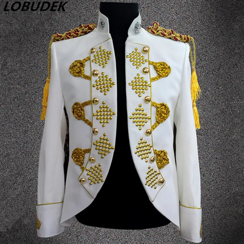 Style Or Glands Angleterre Cristaux Hommes Chanteur Manteaux white Veste Mâle Discothèque Performance Danse Scintillant Cour Costume Vêtements Bar Black red De ZPkXiu
