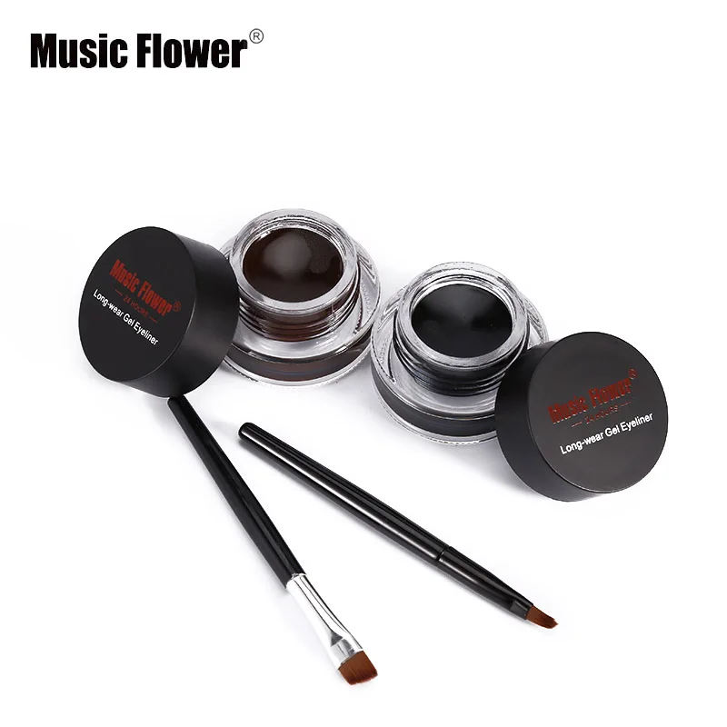 

2pcs/lot Brown + Black Music Flower Eyestudio Gel Eyeliner Kit Water-proof Smudge-proof Eye Liner 24H Long Lasting