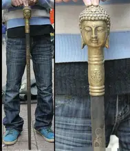 Grandpa Bueno Suerte Viejos 37 “China Bronce Shakyamuni Longevidad Dios Dragón Phoenix Báculo Bastón