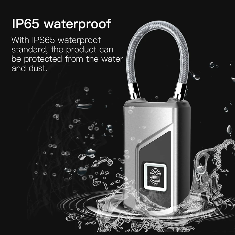 

Waterproof Keyless Portable Bluetooth Smart Fingerprint Lock Padlock Anti-Theft IOS Android APP Control Door Cabinet Padlock