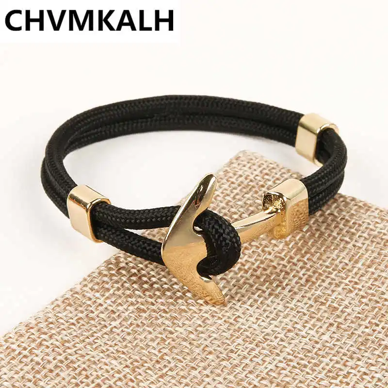 

New Fashion Women Multilayer Gold Colour Anchor Bracelets Men Hope Pulseras Navy Hand Lucky Survival Leather Bracelets Hooks