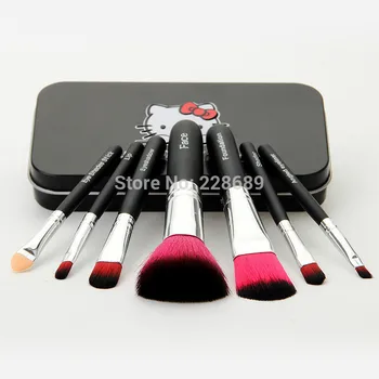 

500 sets 2015 baru dijual panas hello kitty 7 Pcs/set makeup sikat hitam