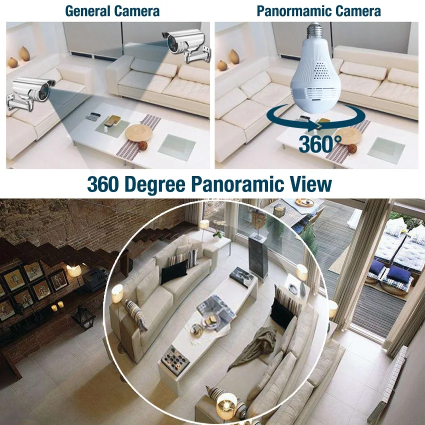 1.3MP 2.0MP 360 градусов Лампа панорамная VR камера Поддержка Макс 128 ГБ TF карта 960P